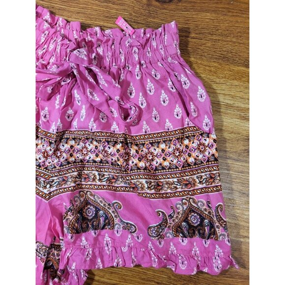 New Angie Pink Paisley Size M Pull On Shorts Boho - Picture 2 of 4